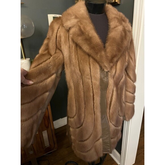 Vintage light brown Mink & Leather Coat Jacket Genuine Fur sz M - Picture 7 of 12